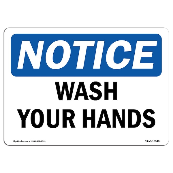 OSHA, Wash Your Hands, 5in X 3.5in, 10PK, 3.5" W, 5" L, Landscape, PK10, OS-NS-D-35-L-18948-10PK